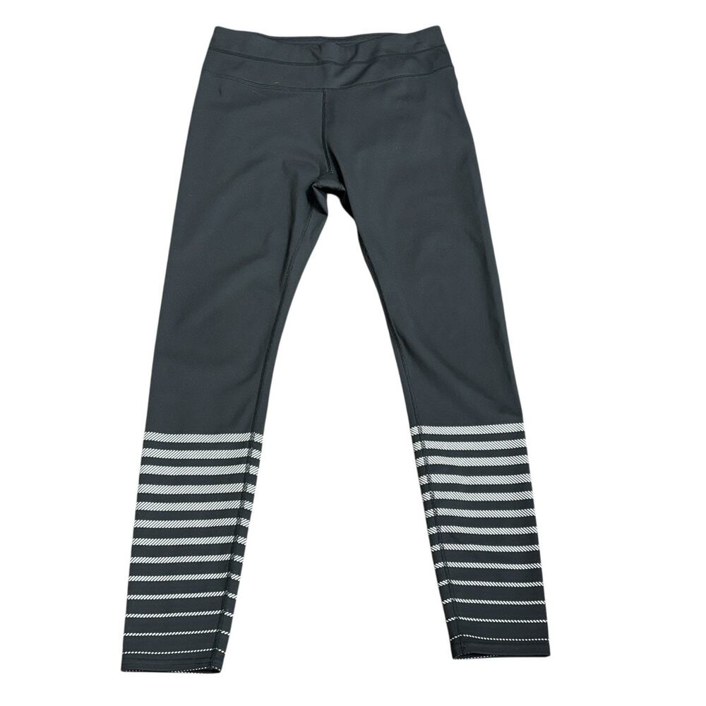 Athleta Leggings Sz M Black Full Length Silver Shine Stripe Sonar 347988 - Picture 2 of 12